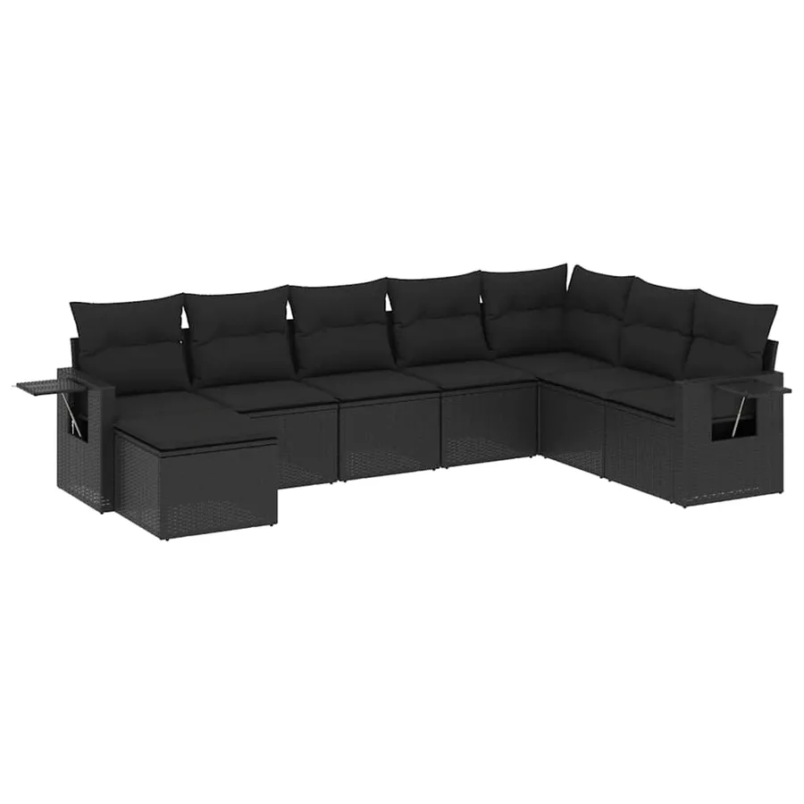 Salon de jardin 8 pcs avec coussins noir résine tressée - 2