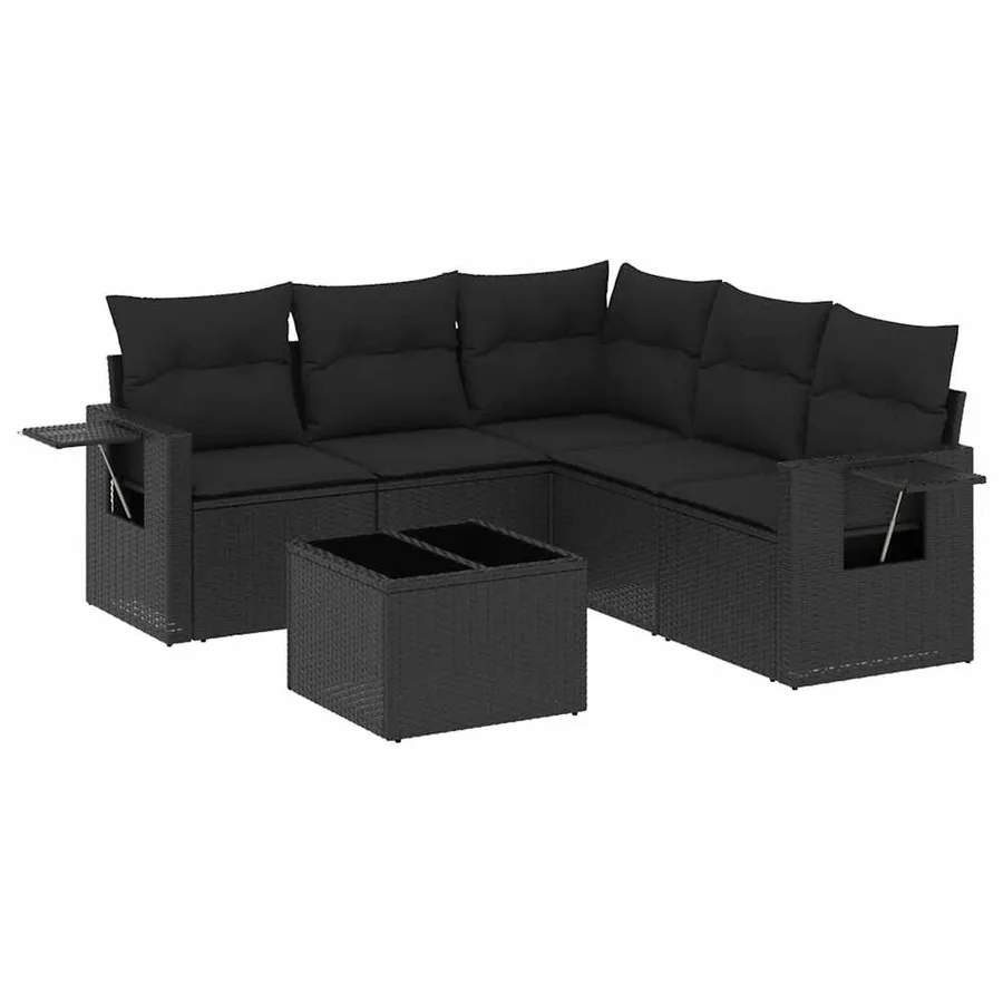 Salon de jardin 6 pcs avec coussins noir résine tressée - 2