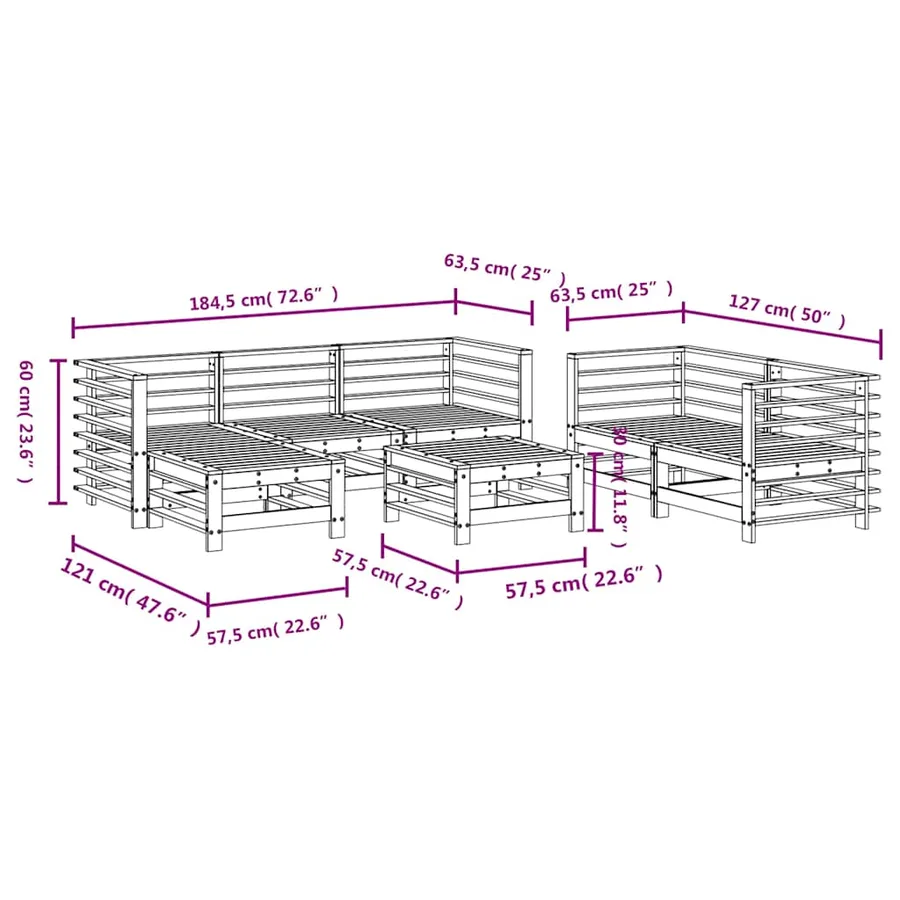 Salon de jardin 7 pcs bois massif douglas - 7