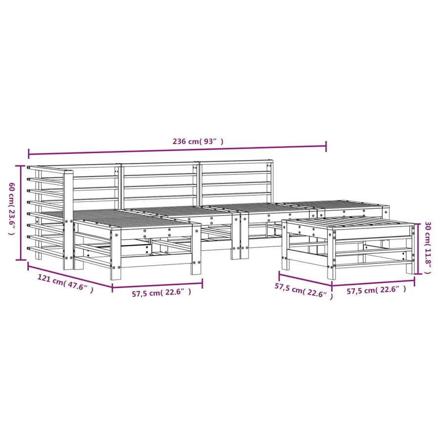 Salon de jardin 6 pcs bois massif douglas - 7