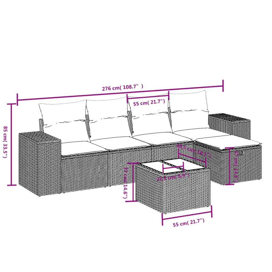 Salon de jardin 6 pcs avec coussins noir résine tressée - 4