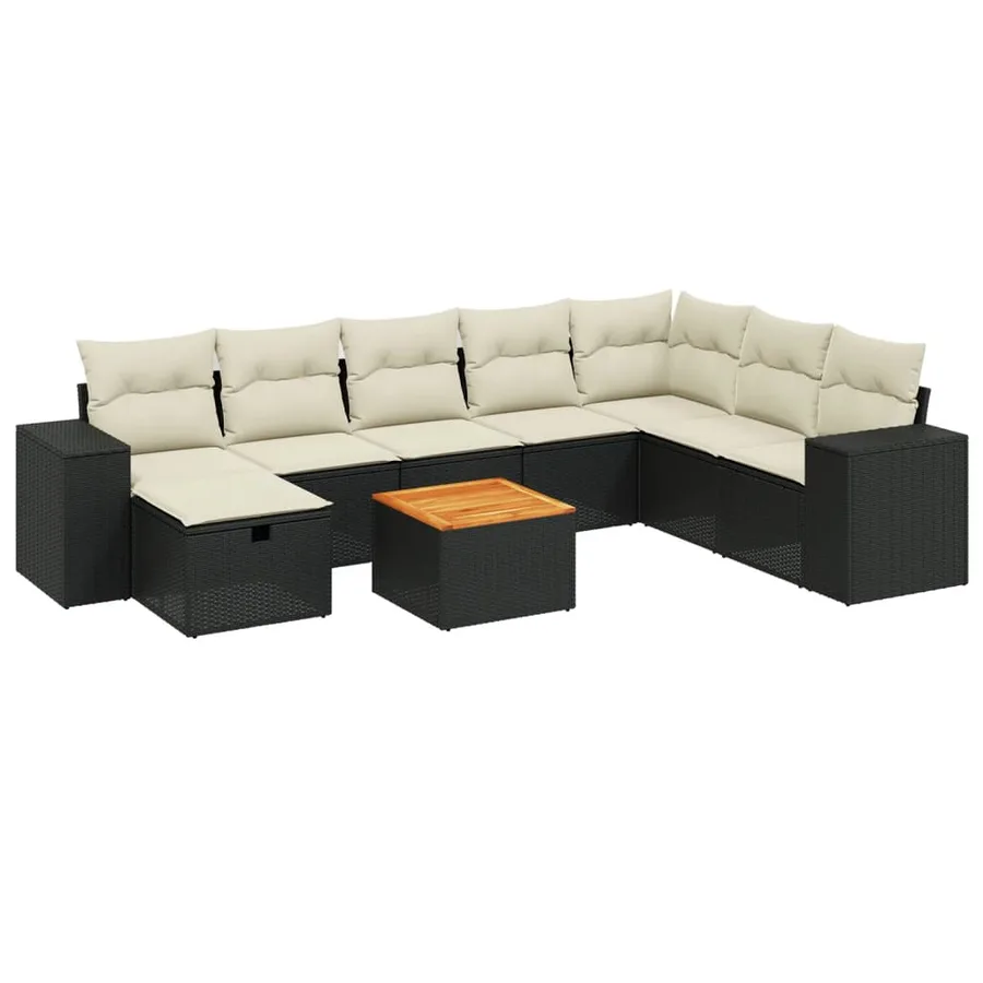 Salon de jardin 9 pcs avec coussins noir résine tressée - 2