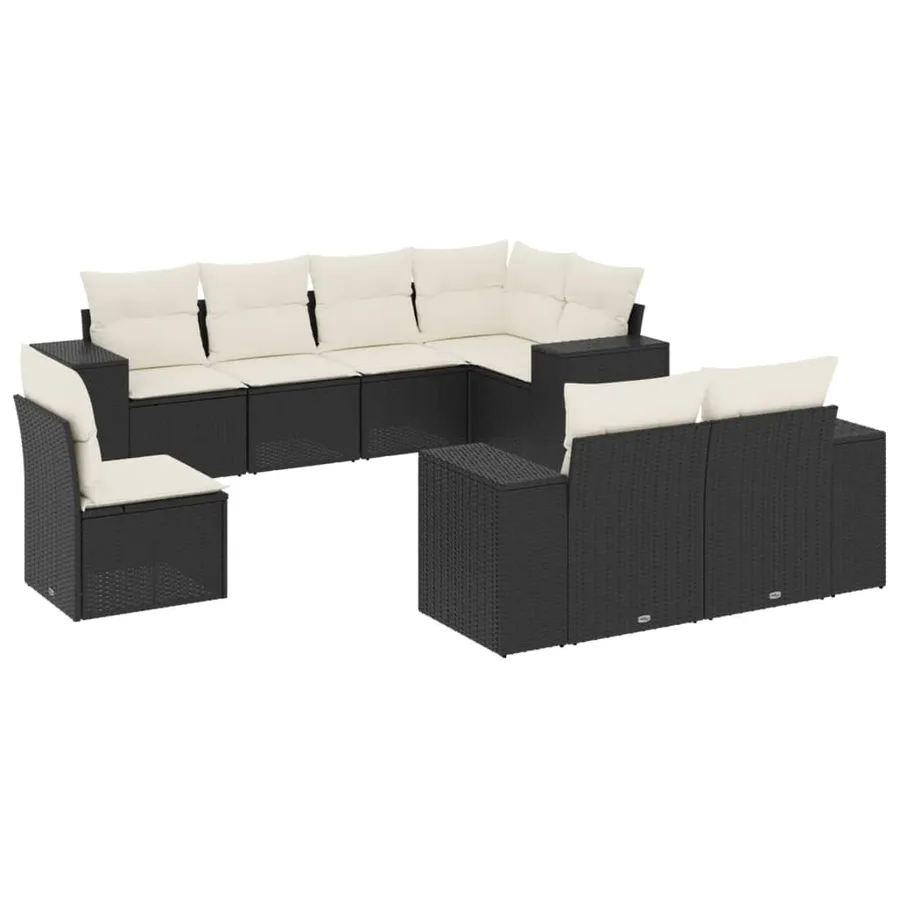 Salon de jardin 8 pcs avec coussins noir résine tressée - 2