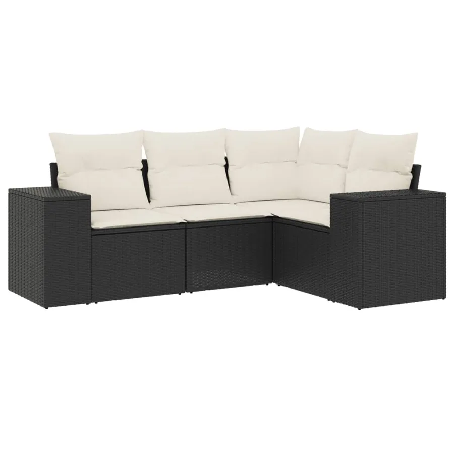 Salon de jardin 4 pcs avec coussins noir résine tressée - 2