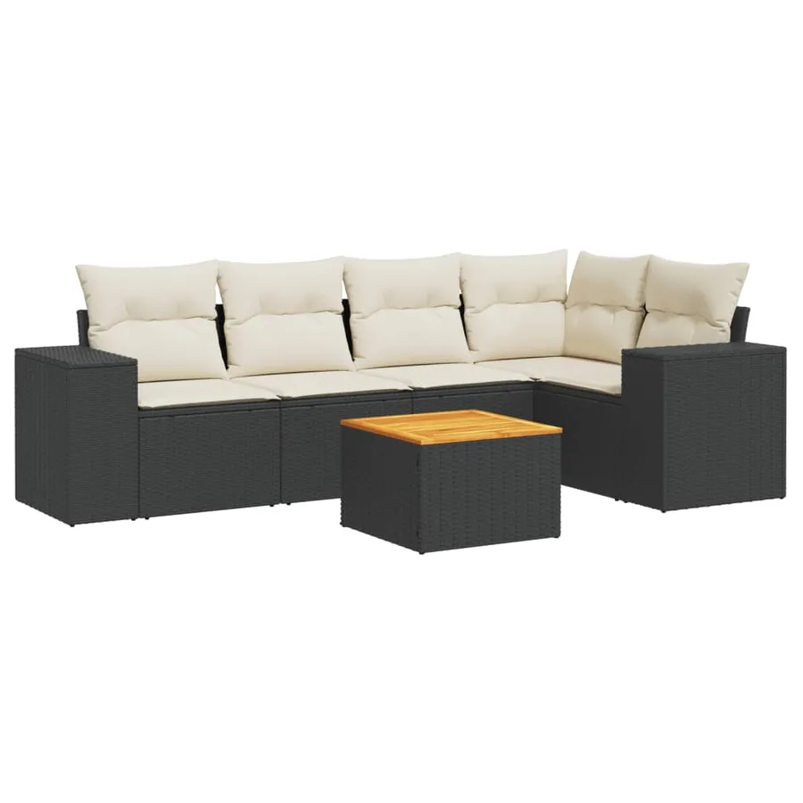 Salon de jardin 6 pcs avec coussins noir résine tressée - 2