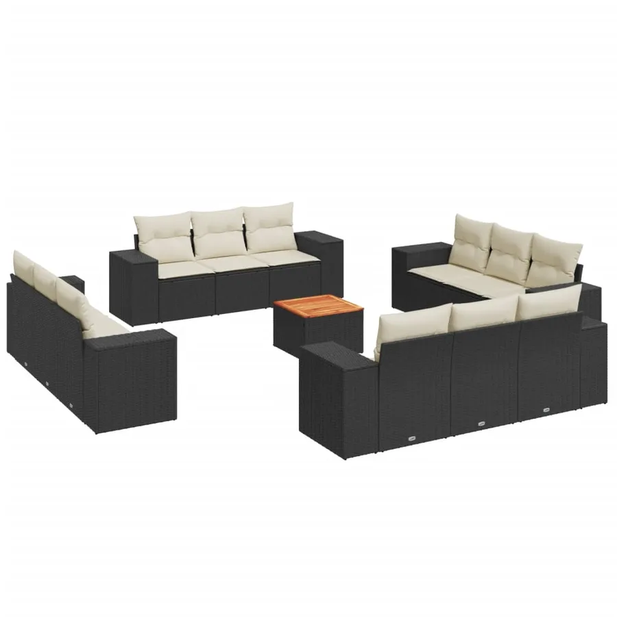 Salon de jardin avec coussins 13 pcs noir résine tressée - 2