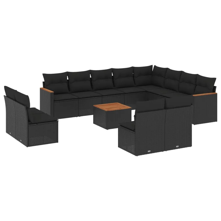 Salon de jardin avec coussins 13 pcs noir résine tressée - 2