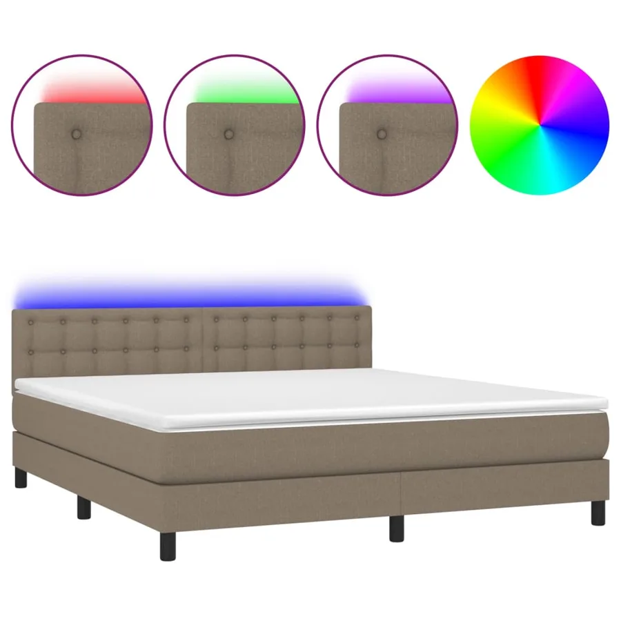 Sommier à lattes de lit avec matelas LED Taupe 180x200 cm Tissu - 2