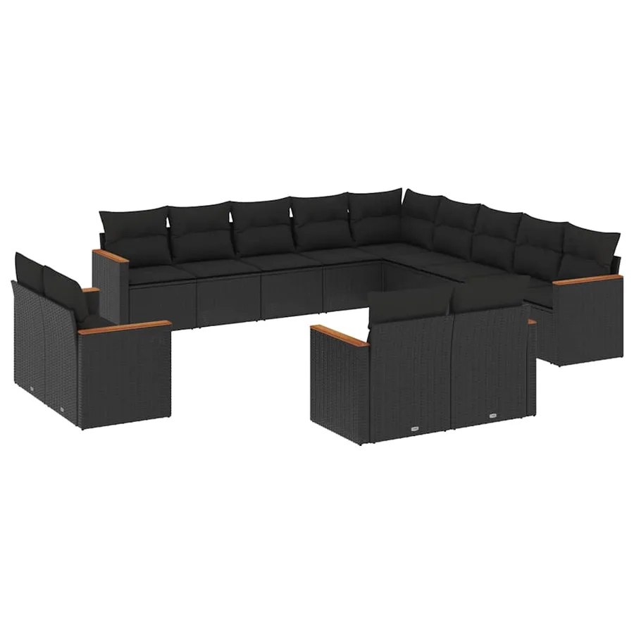 Salon de jardin avec coussins 13 pcs noir résine tressée - 2