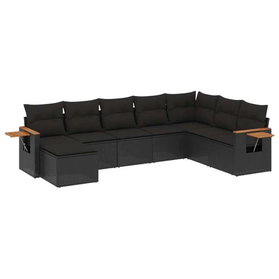 Salon de jardin 8 pcs avec coussins noir résine tressée - 2