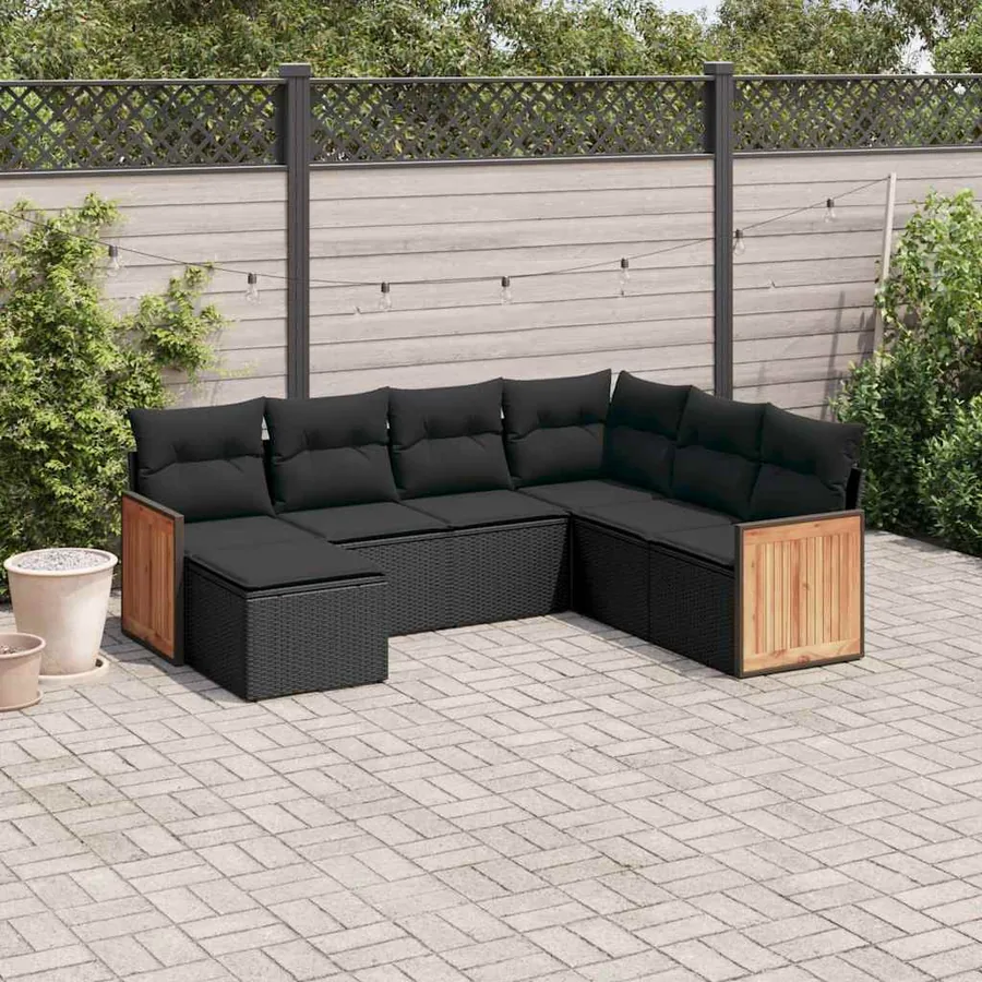 Salon de jardin 7 pcs avec coussins noir résine tressée 62 x 62 x 69 cm - 61,2 kg