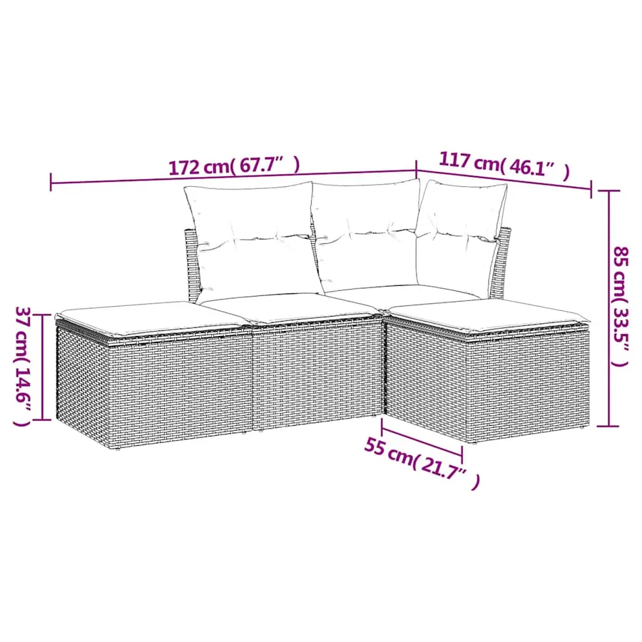 Salon de jardin 4 pcs avec coussins noir résine tressée - 3