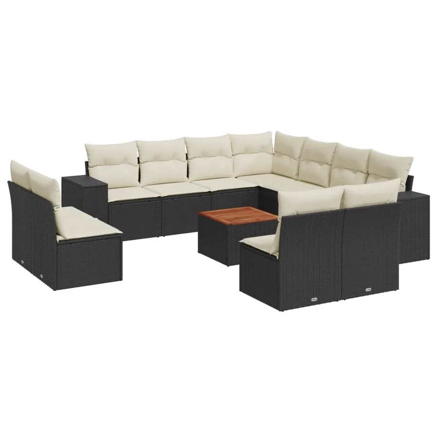 Salon de jardin 12 pcs avec coussins noir résine tressée - 2