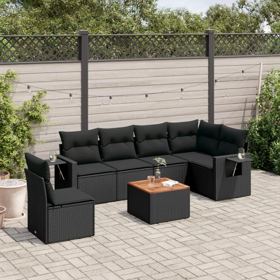 Salon de jardin 7 pcs avec coussins noir résine tressée 62 x 62 x 69 cm - 60,6 kg