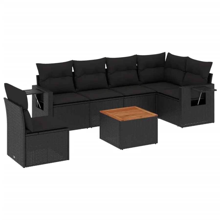Salon de jardin 7 pcs avec coussins noir résine tressée 62 x 62 x 69 cm - 60,6 kg - 2
