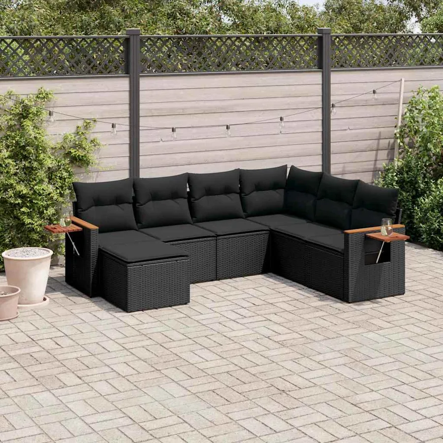Salon de jardin 7 pcs avec coussins noir résine tressée 62 x 62 x 69 cm - 61,0 kg