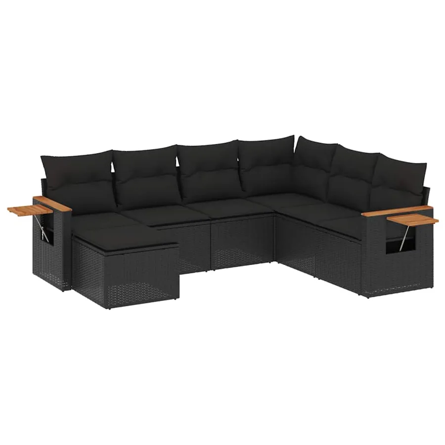 Salon de jardin 7 pcs avec coussins noir résine tressée 62 x 62 x 69 cm - 61,0 kg - 2