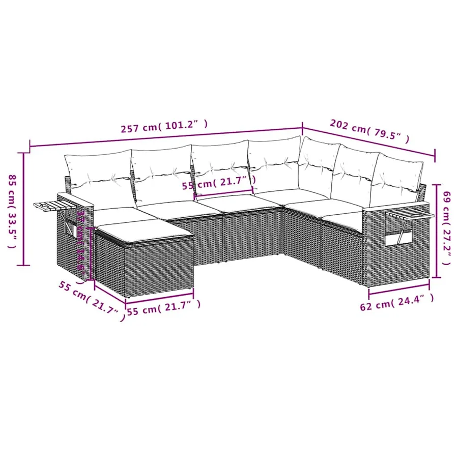 Salon de jardin 7 pcs avec coussins noir résine tressée 62 x 62 x 69 cm - 61,0 kg - 3