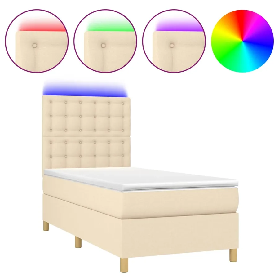 Sommier à lattes de lit et matelas et LED Crème 90x200 cm Tissu - 2