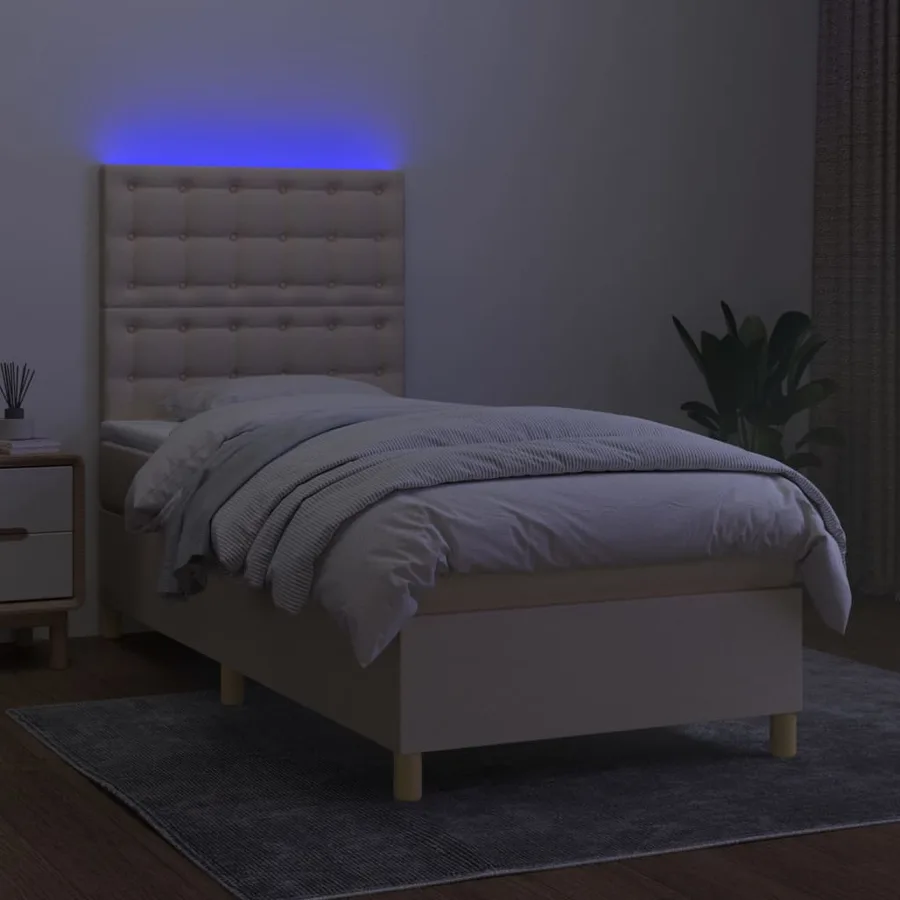 Sommier à lattes de lit et matelas et LED Crème 90x200 cm Tissu - 4