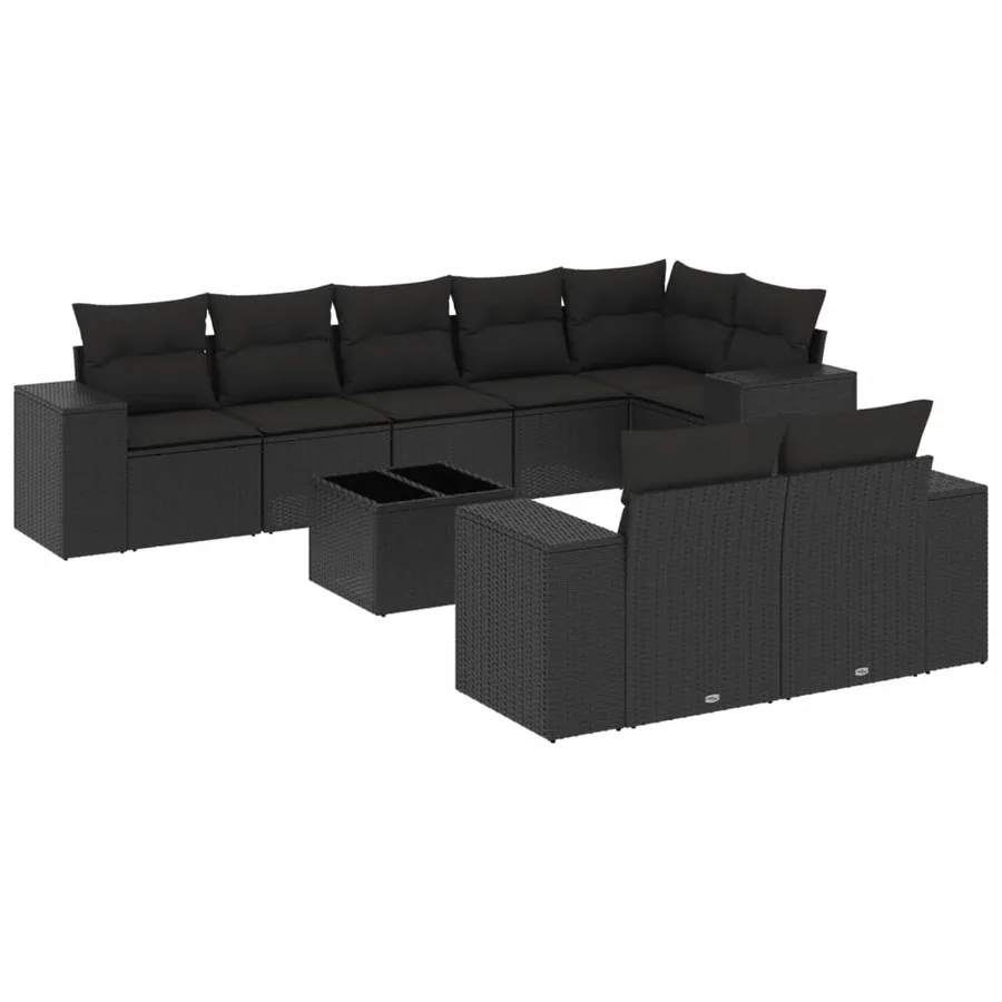 Salon de jardin 9 pcs avec coussins noir résine tressée - 2