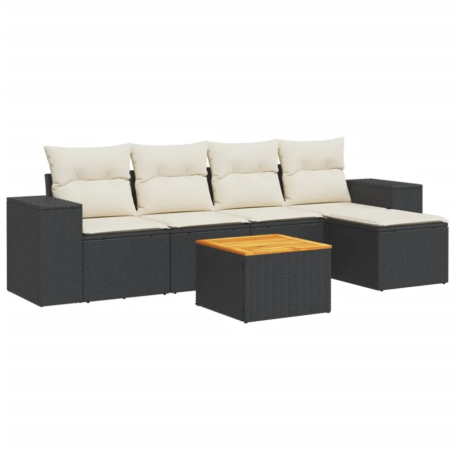 Salon de jardin 6 pcs avec coussins noir résine tressée - 2