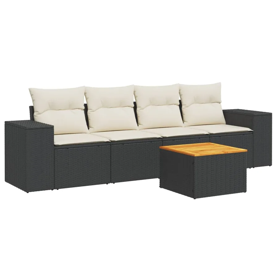 Salon de jardin 5 pcs avec coussins noir résine tressée - 2