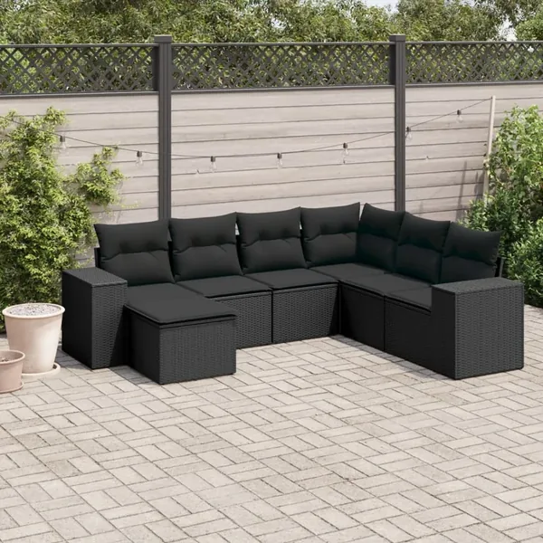 Salon de jardin 7 pcs avec coussins noir résine tressée 62 x 62 x 69 cm - 62,0 kg