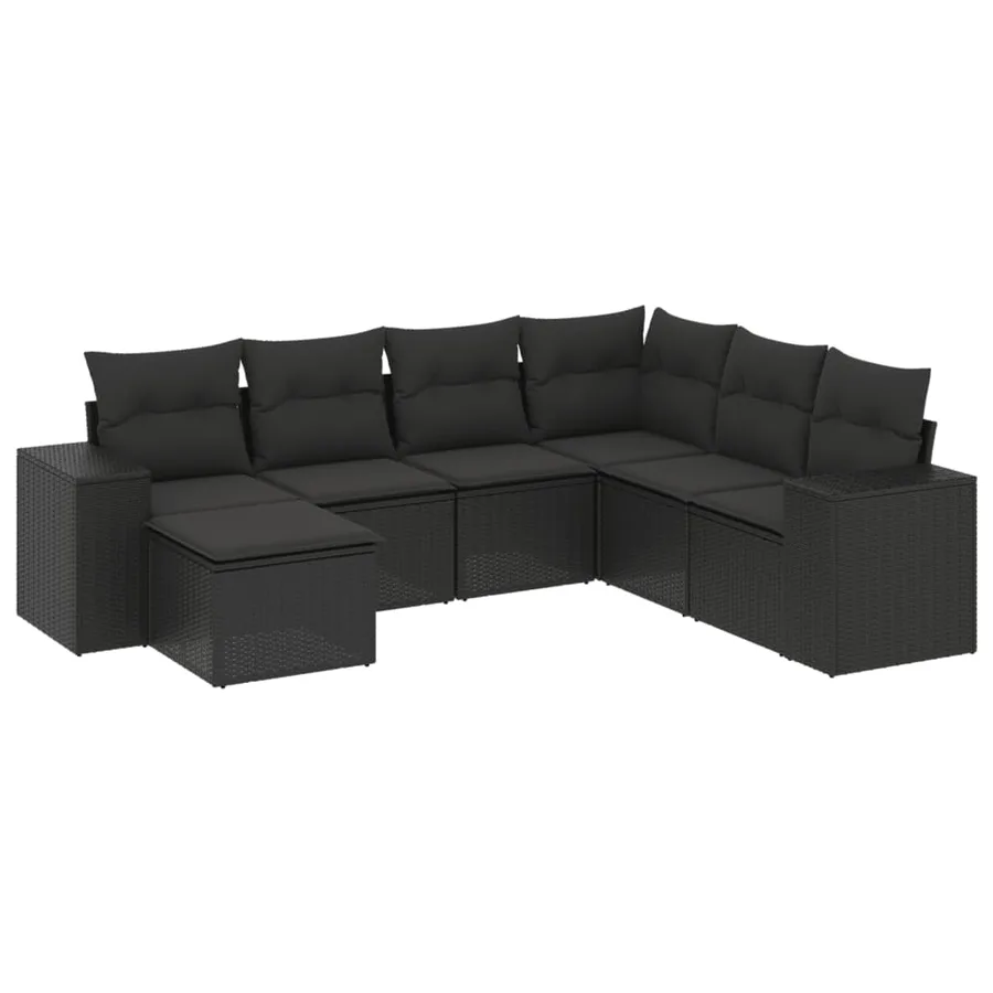 Salon de jardin 7 pcs avec coussins noir résine tressée 62 x 62 x 69 cm - 62,0 kg - 2