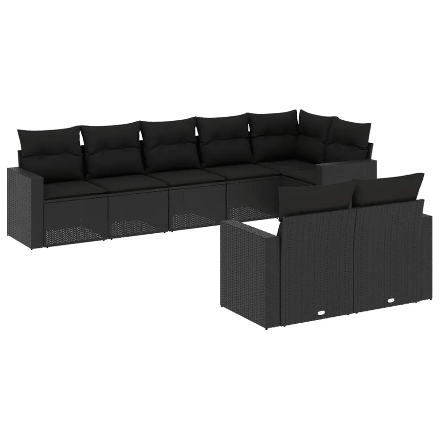 Salon de jardin 8 pcs avec coussins noir résine tressée - 2
