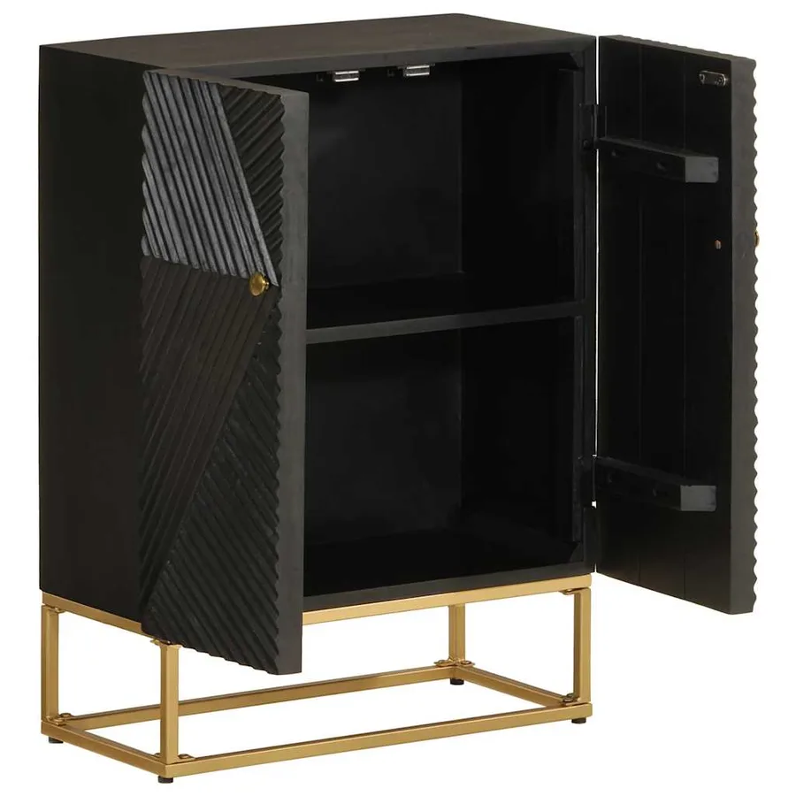 Buffet noir 55x30x76 cm bois massif de manguier et fer - 2