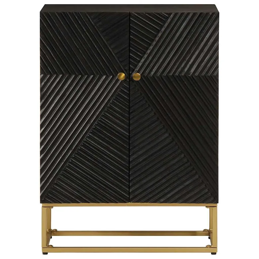 Buffet noir 55x30x76 cm bois massif de manguier et fer - 3