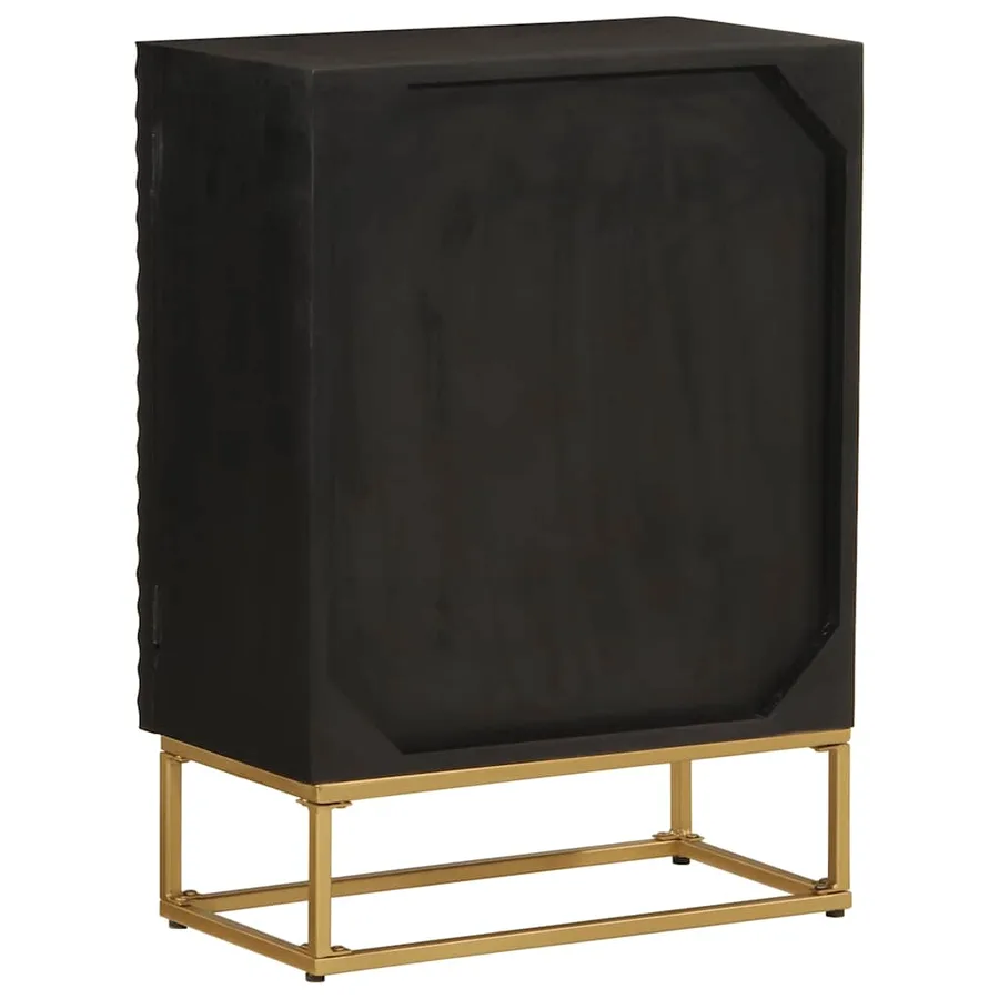 Buffet noir 55x30x76 cm bois massif de manguier et fer - 5