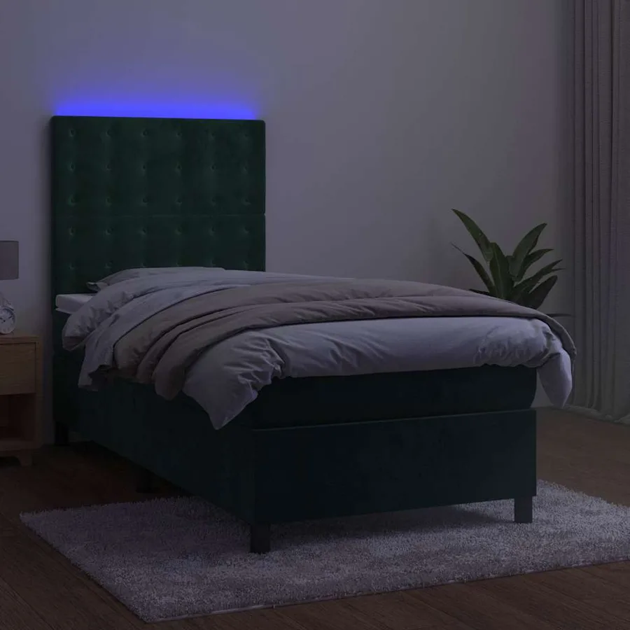 Sommier à lattes de lit matelas et LED Vert foncé 100x200 cm - 4