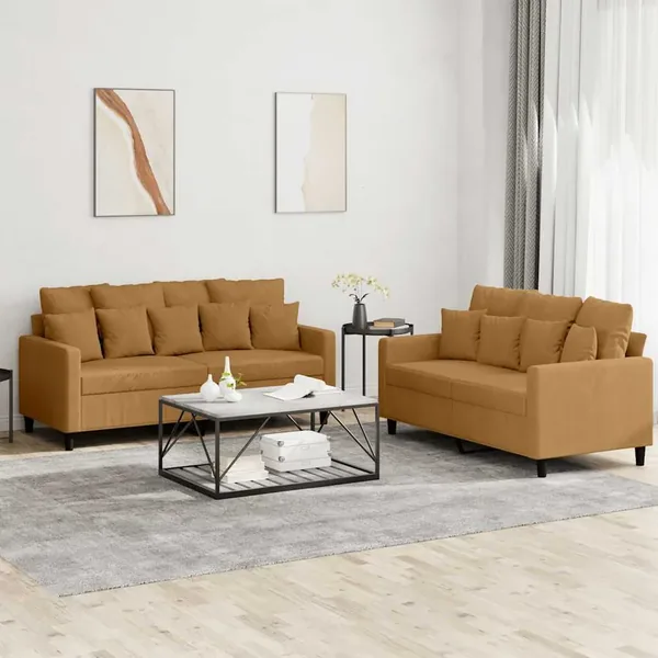 Ensemble de canapés 2 pcs avec coussins Marron Velours