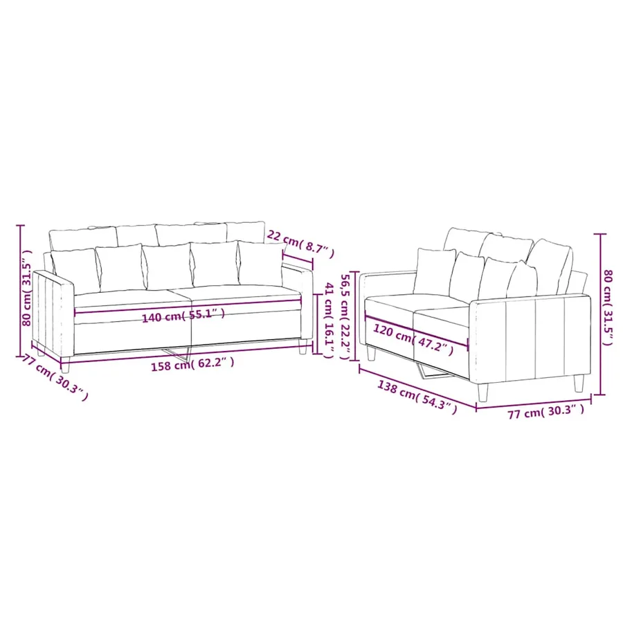 Ensemble de canapés 2 pcs avec coussins Marron Velours - 7