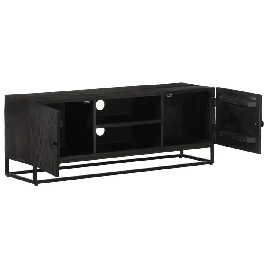 Meuble TV noir 110x30x40 cm bois massif de manguier et fer - 2