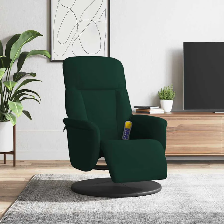 Fauteuil inclinable de massage repose-pied vert foncé velours