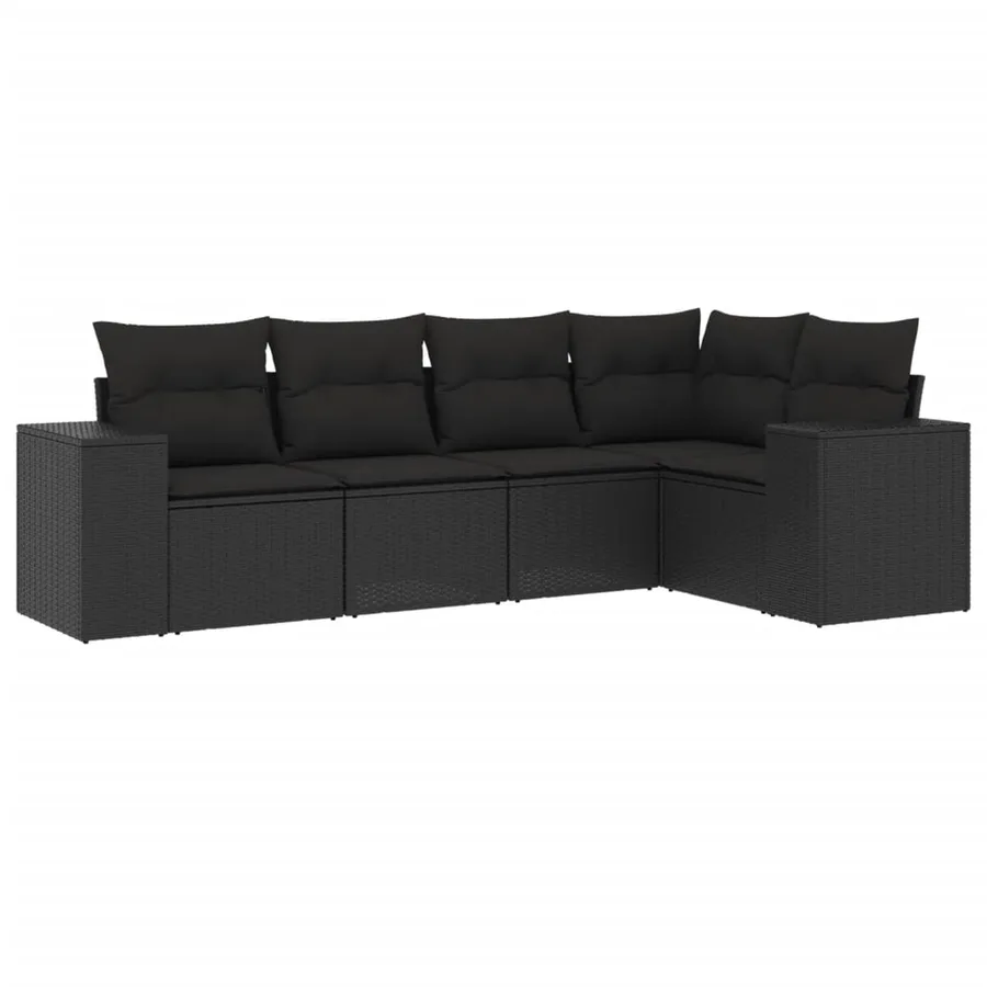 Salon de jardin 5 pcs avec coussins noir résine tressée - 2