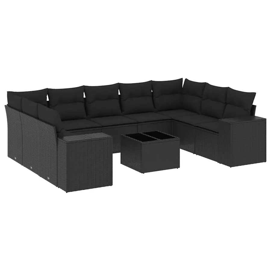 Salon de jardin 10 pcs avec coussins noir résine tressée - 2