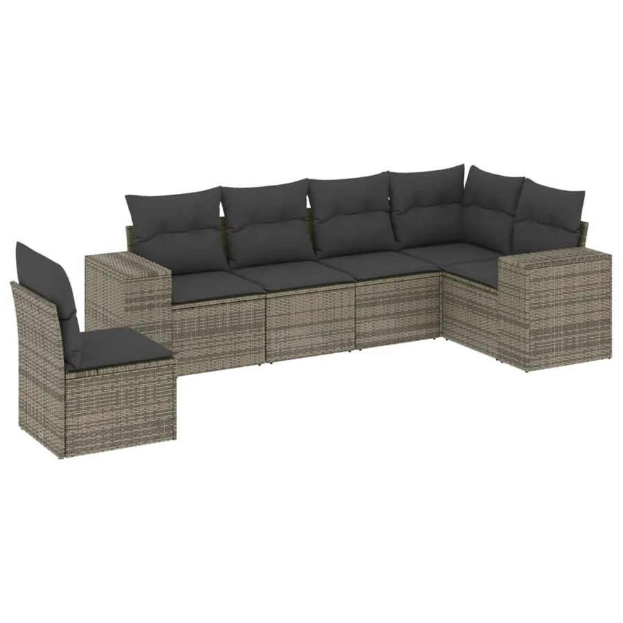 Salon de jardin 6 pcs avec coussins gris résine tressée - 2