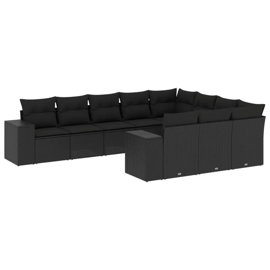 Salon de jardin 10 pcs avec coussins noir résine tressée - 2