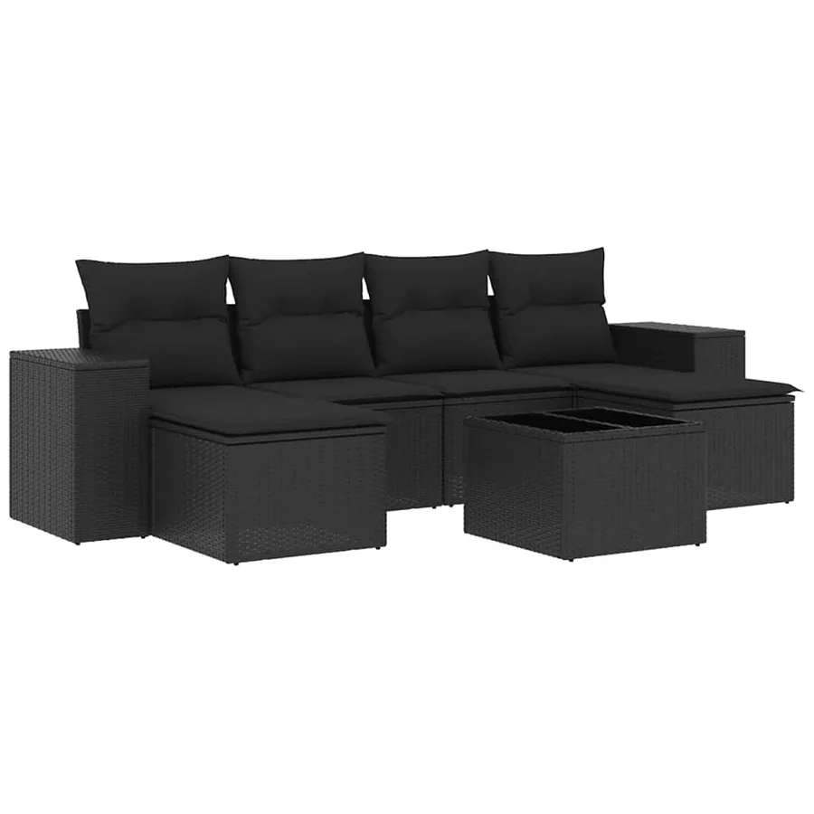 Salon de jardin 7 pcs avec coussins noir résine tressée 55 x 62 x 69 cm - 55,8 kg - 2