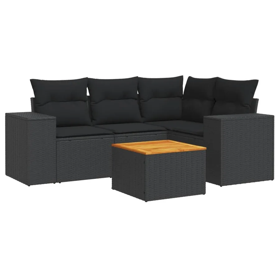 Salon de jardin 5 pcs avec coussins noir résine tressée - 2