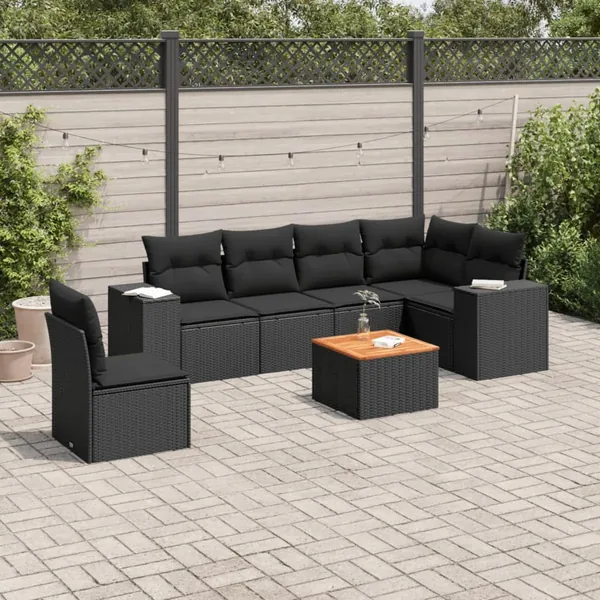 Salon de jardin 7 pcs avec coussins noir résine tressée 62 x 62 x 69 cm - 58,1 kg