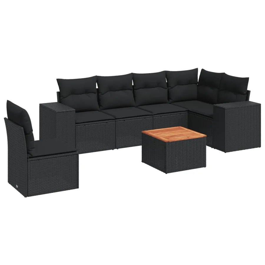 Salon de jardin 7 pcs avec coussins noir résine tressée 62 x 62 x 69 cm - 58,1 kg - 2