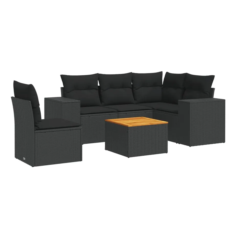 Salon de jardin 6 pcs avec coussins noir résine tressée - 2