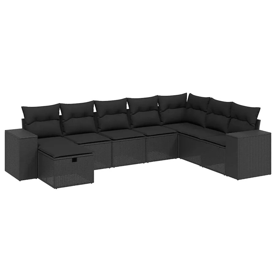 Salon de jardin 8 pcs avec coussins noir résine tressée - 2