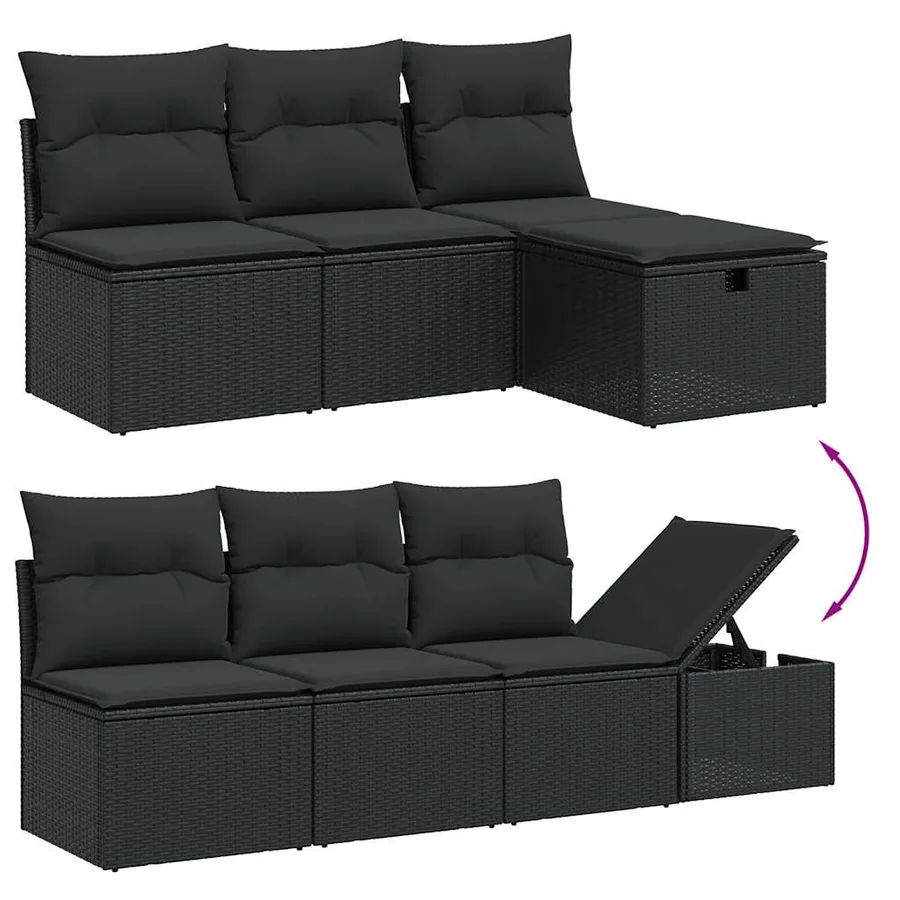 Salon de jardin 8 pcs avec coussins noir résine tressée - 3