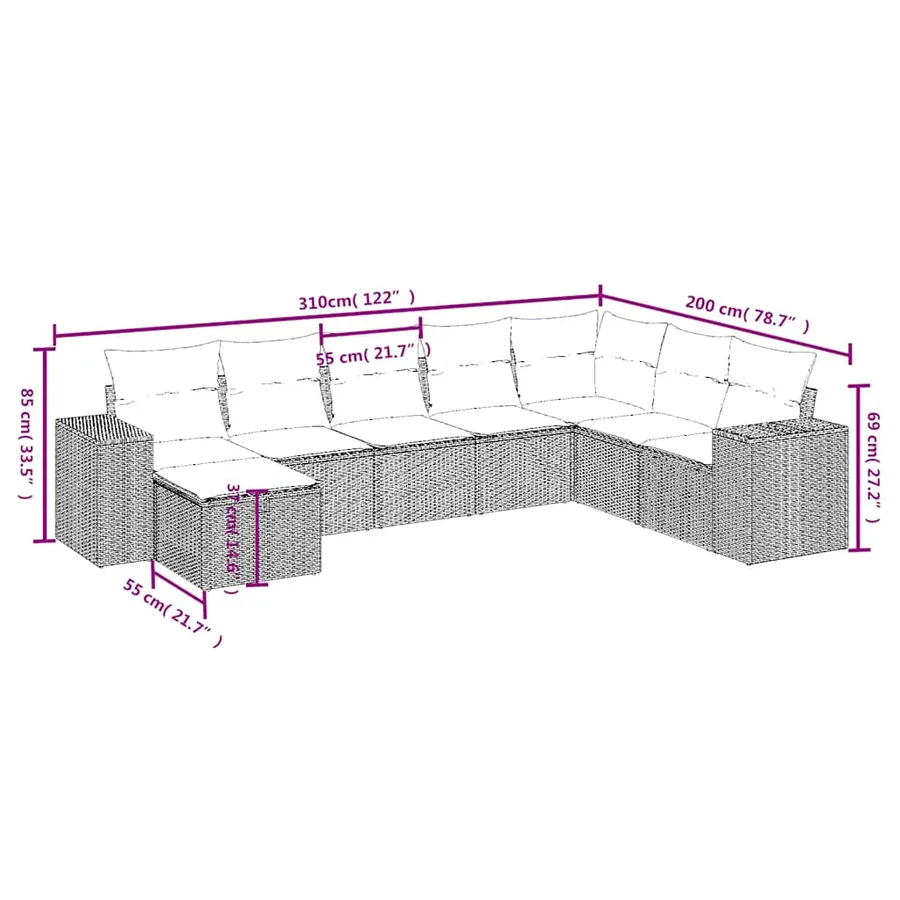 Salon de jardin 8 pcs avec coussins noir résine tressée - 4